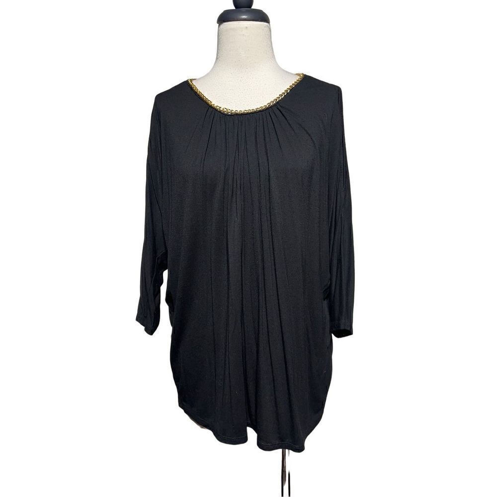 Philosophy Gold Embellished Black Knit Top with 3/4 Dolman Sleeves Size XL